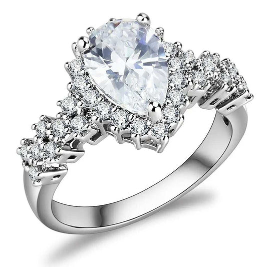 3W1442 - Rhodium Brass Ring with AAA Grade CZ in Clear - Alamode - Flyclothing LLC