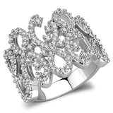 3W1443 - Rhodium Brass Ring with AAA Grade CZ  in Clear - Alamode