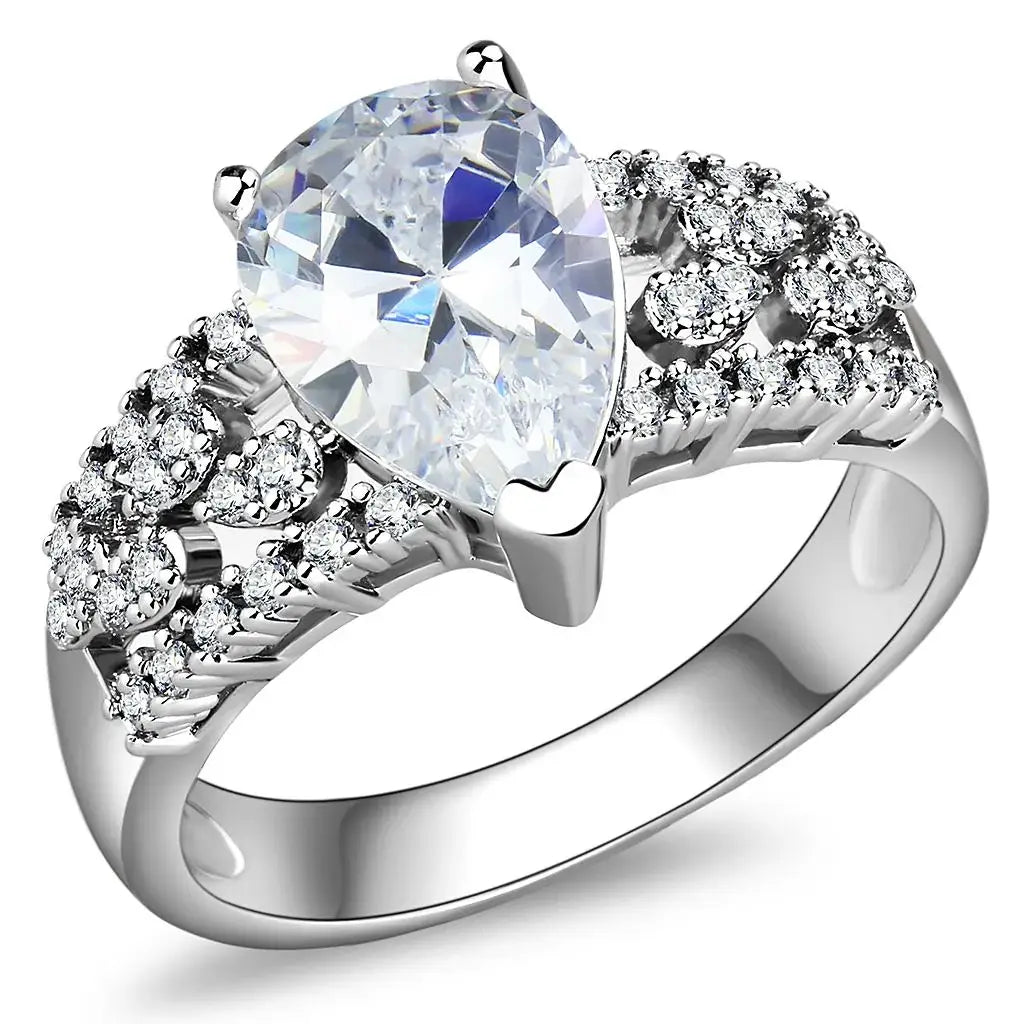 3W1444 - Rhodium Brass Ring with AAA Grade CZ in Clear - Alamode - Flyclothing LLC
