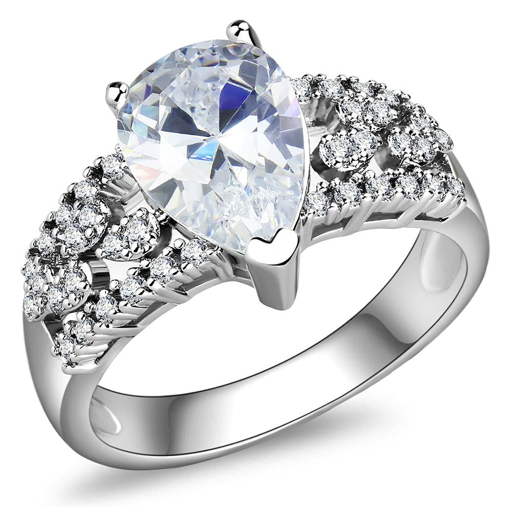 3W1444 - Rhodium Brass Ring with AAA Grade CZ  in Clear - Alamode