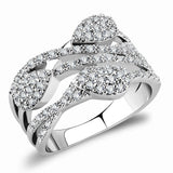 3W1446 - Rhodium Brass Ring with AAA Grade CZ  in Clear - Alamode