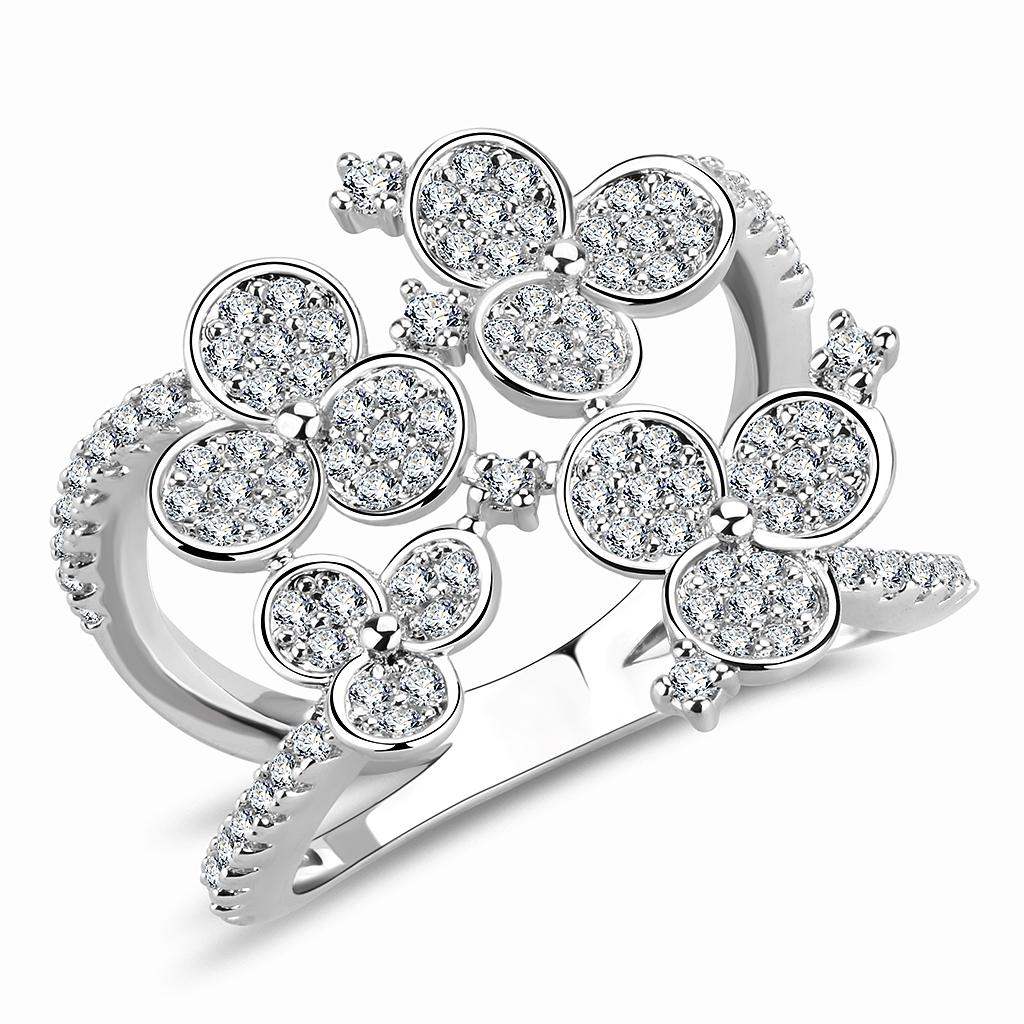 3W1447 - Rhodium Brass Ring with AAA Grade CZ in Clear - Alamode - Flyclothing LLC
