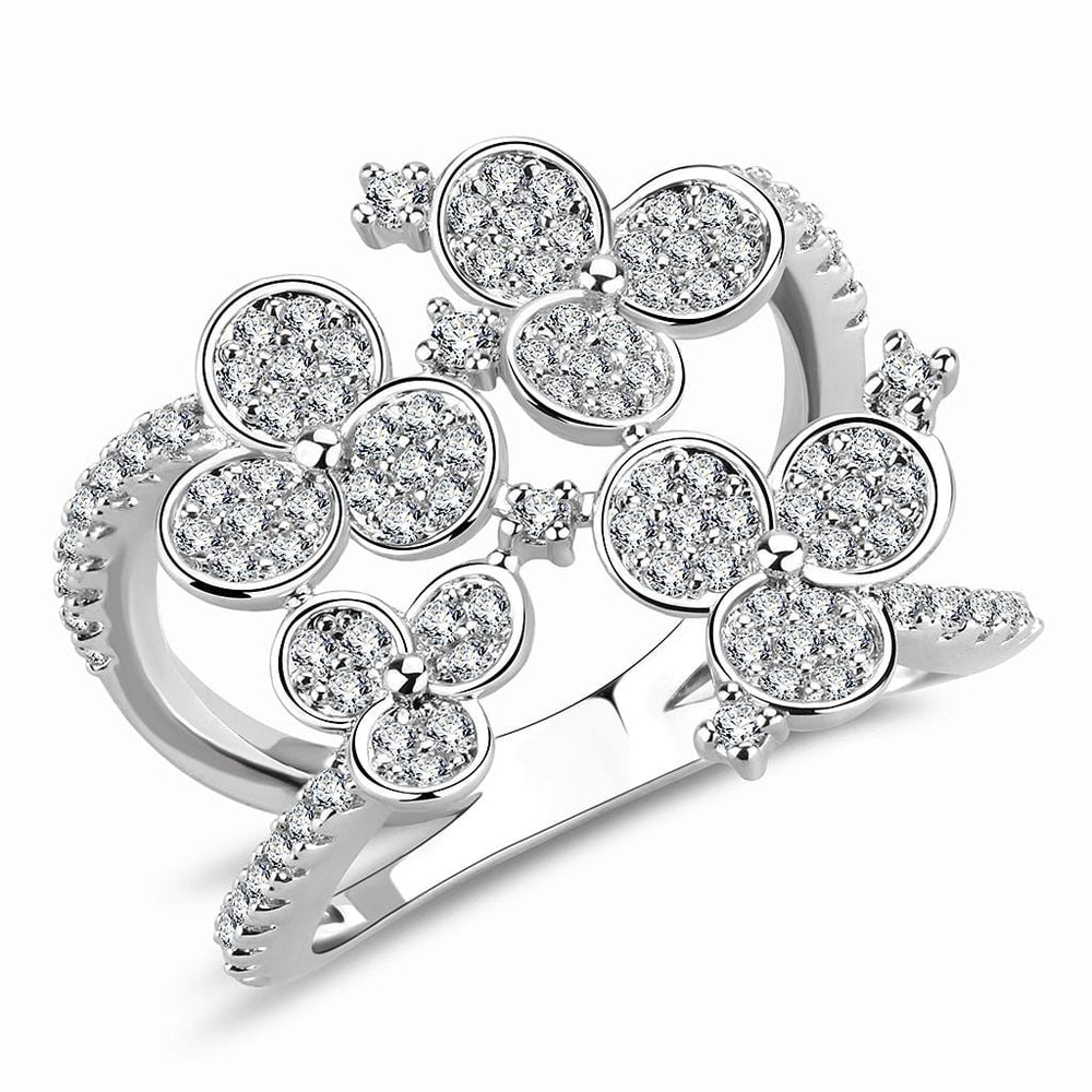 3W1447 - Rhodium Brass Ring with AAA Grade CZ  in Clear - Alamode