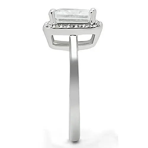 3W144 - Rhodium Brass Ring with AAA Grade CZ in Clear - Alamode - Flyclothing LLC