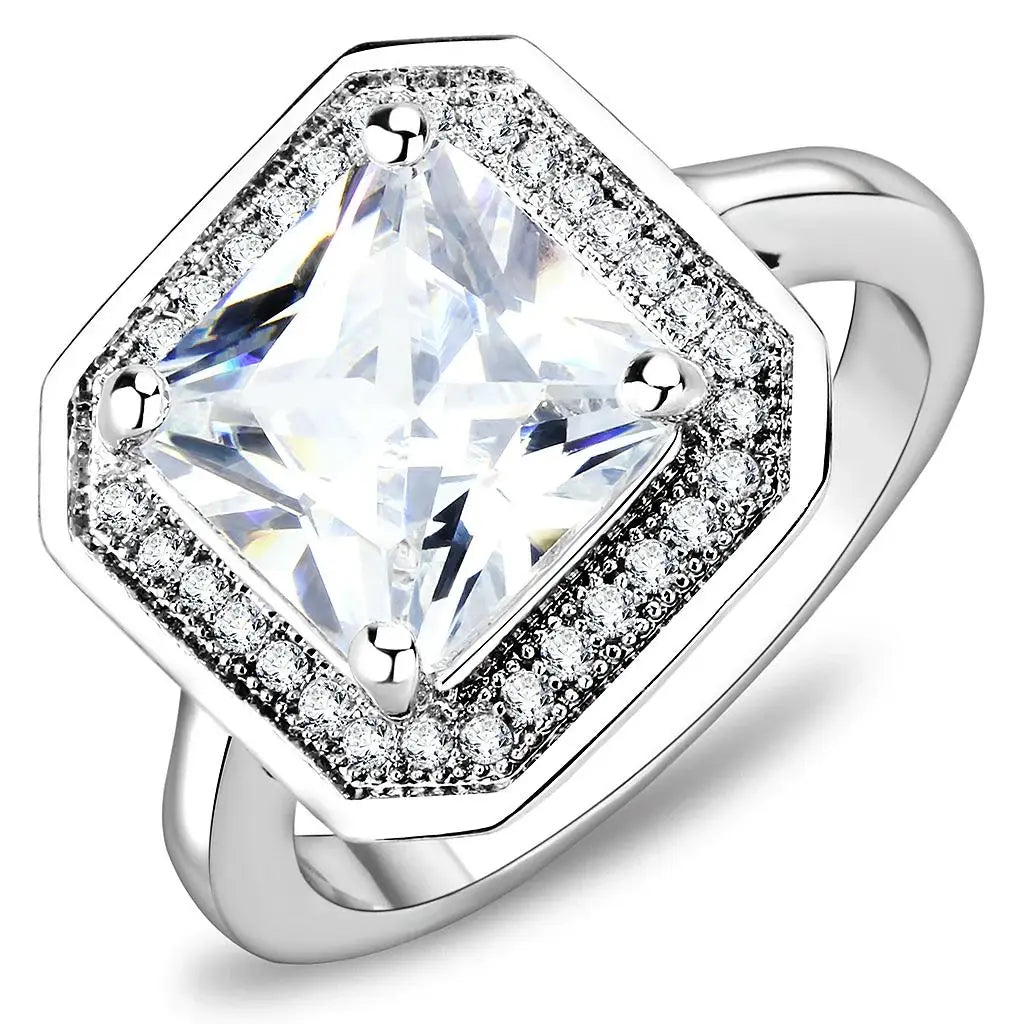 3W1451 - Rhodium Brass Ring with AAA Grade CZ in Clear - Alamode - Flyclothing LLC