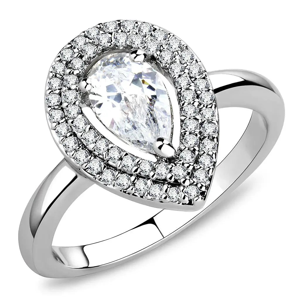 3W1453 - Rhodium Brass Ring with AAA Grade CZ in Clear - Alamode - Flyclothing LLC