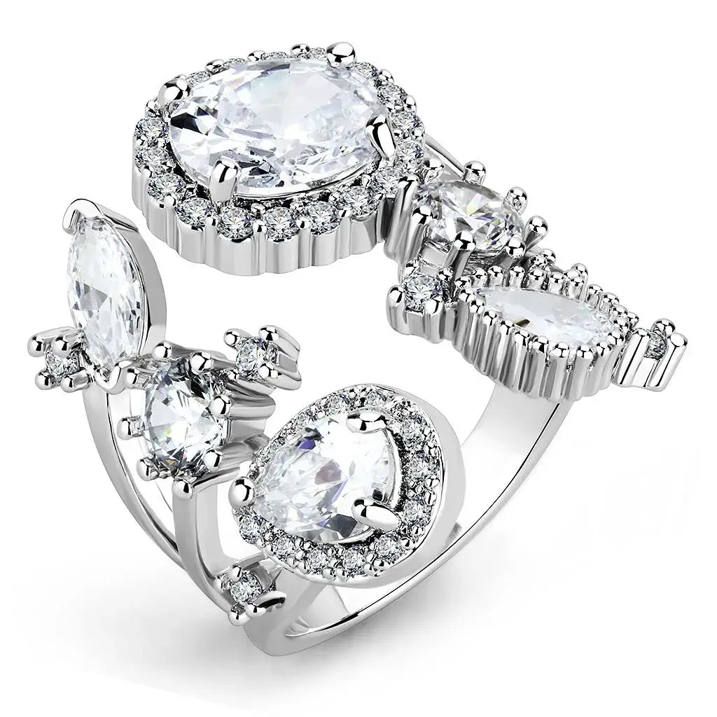 3W1454 - Rhodium Brass Ring with AAA Grade CZ in Clear - Alamode - Flyclothing LLC