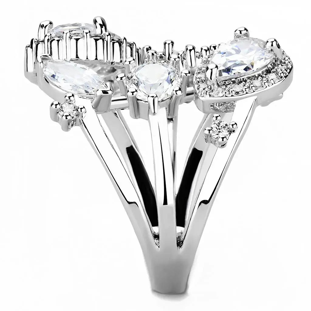 3W1454 - Rhodium Brass Ring with AAA Grade CZ in Clear - Alamode - Flyclothing LLC