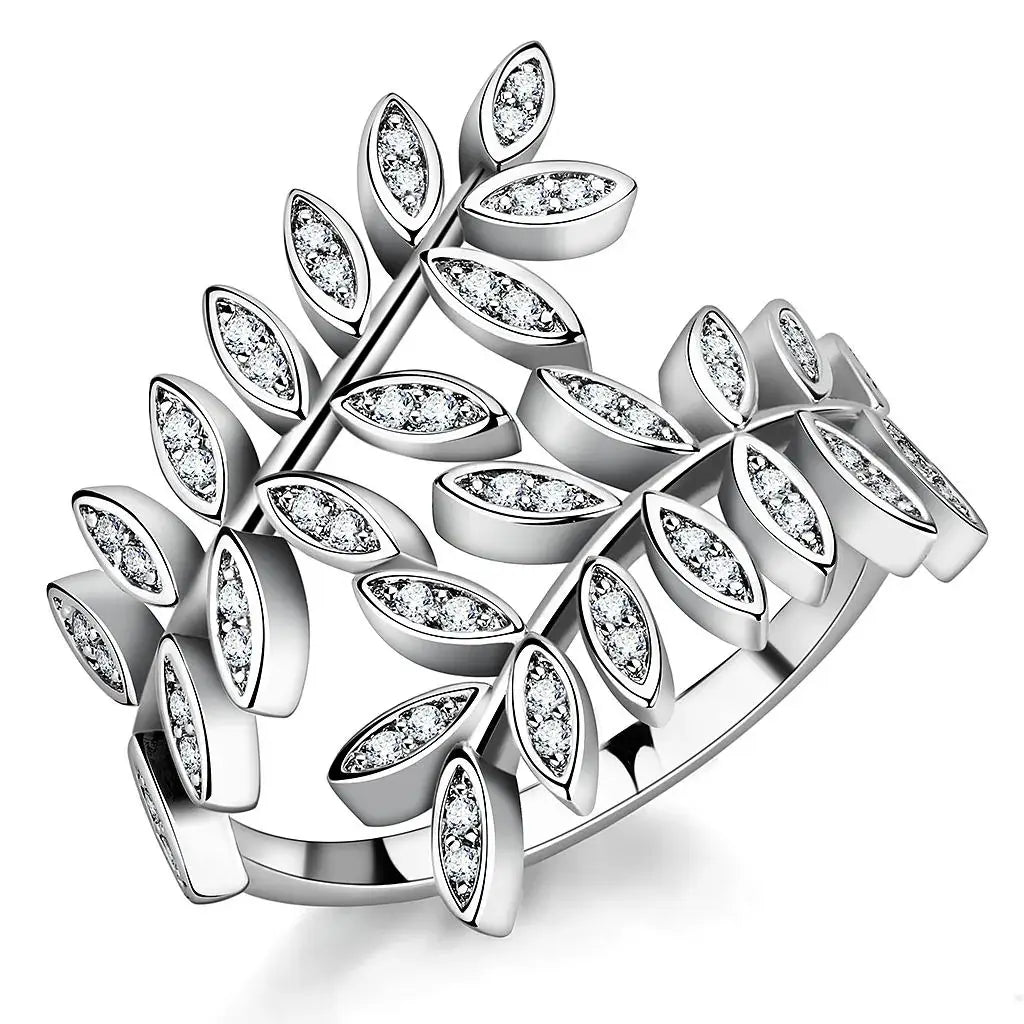 3W1457 - Rhodium Brass Ring with AAA Grade CZ in Clear - Alamode - Flyclothing LLC