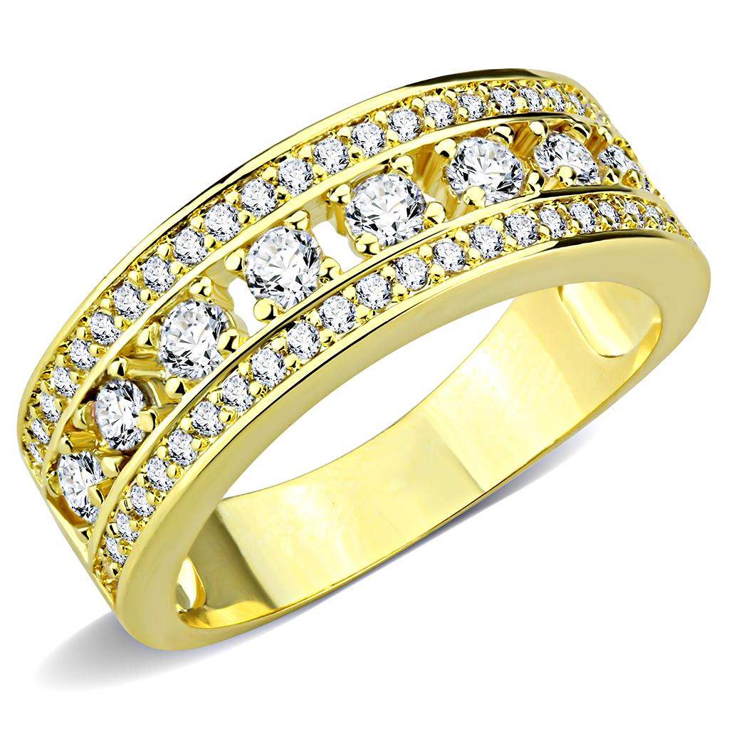 3W1459 - Gold Brass Ring with AAA Grade CZ in Clear - Alamode - Flyclothing LLC