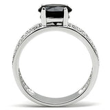 3W145 - Rhodium Brass Ring with AAA Grade CZ  in Jet - Alamode