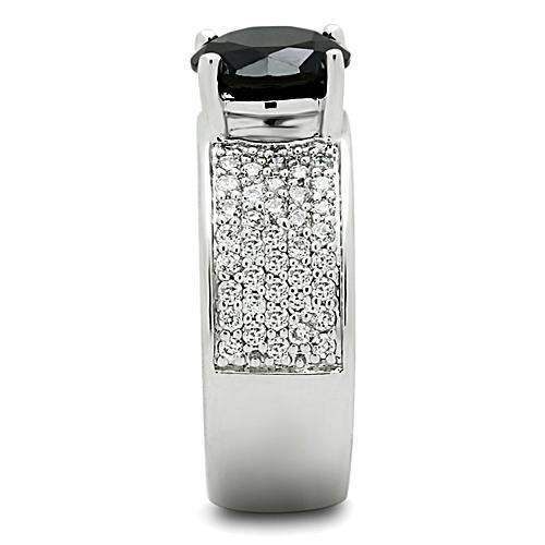3W145 - Rhodium Brass Ring with AAA Grade CZ in Jet - Alamode - Flyclothing LLC