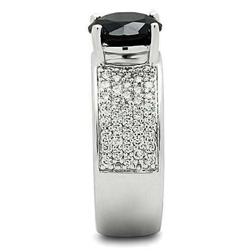 3W145 - Rhodium Brass Ring with AAA Grade CZ in Jet - Alamode - Flyclothing LLC