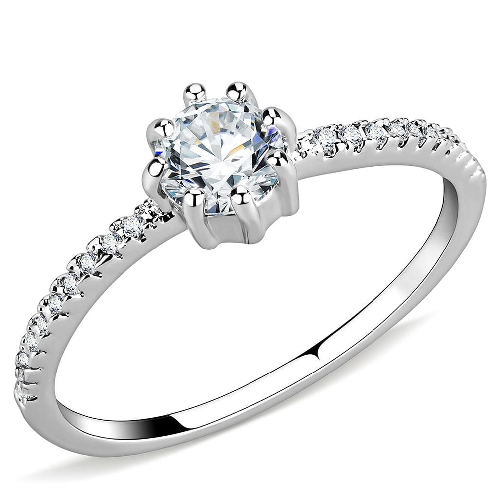 3W1460 - Rhodium Brass Ring with AAA Grade CZ  in Clear - Alamode