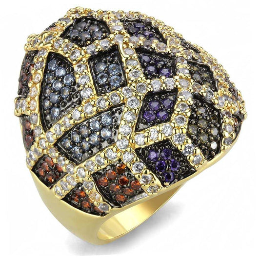 3W1461 - Gold+Ruthenium Brass Ring with AAA Grade CZ in Multi Color - Alamode - Flyclothing LLC