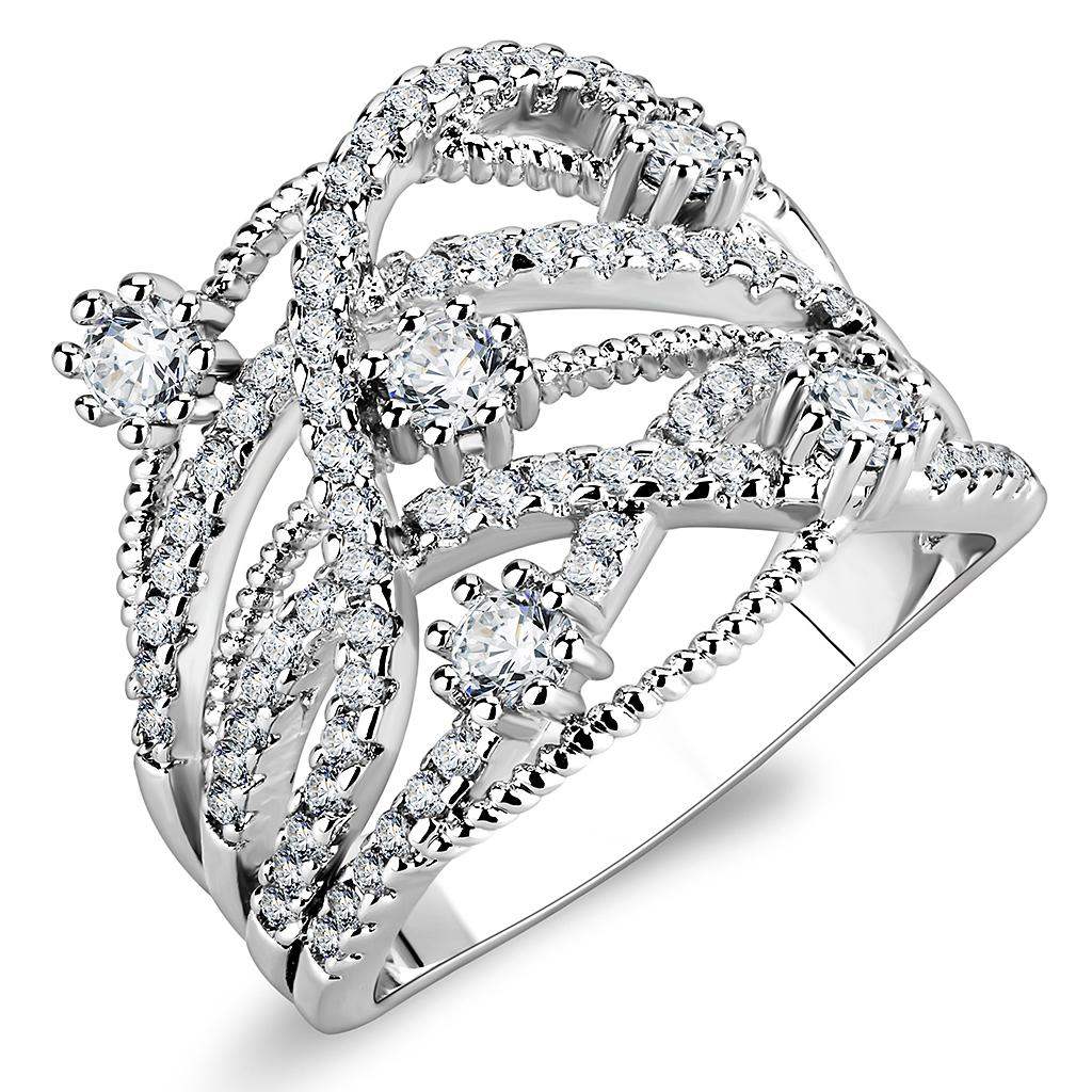 3W1463 - Rhodium Brass Ring with AAA Grade CZ in Clear - Alamode - Flyclothing LLC