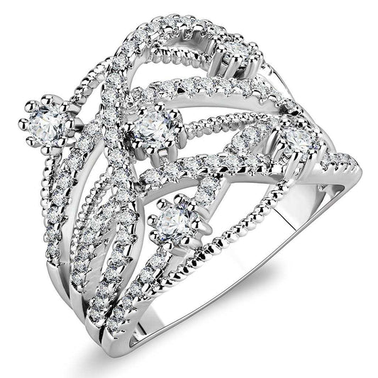 3W1463 - Rhodium Brass Ring with AAA Grade CZ in Clear - Alamode - Flyclothing LLC