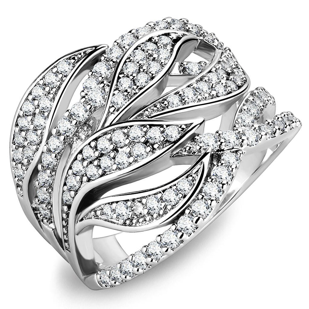 3W1466 - Rhodium Brass Ring with AAA Grade CZ  in Clear - Alamode