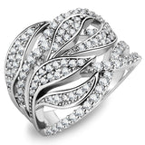 3W1466 - Rhodium Brass Ring with AAA Grade CZ  in Clear - Alamode