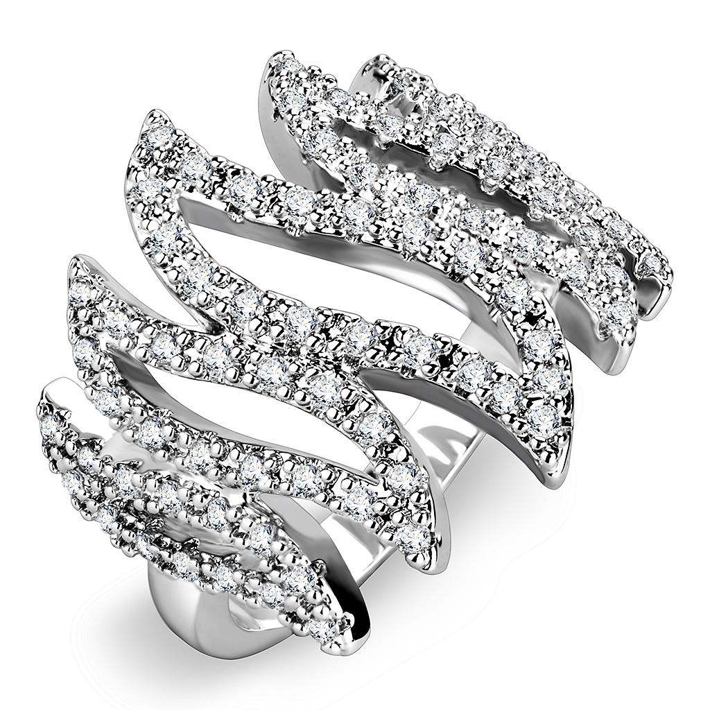 3W1467 - Rhodium Brass Ring with AAA Grade CZ in Clear - Alamode - Flyclothing LLC