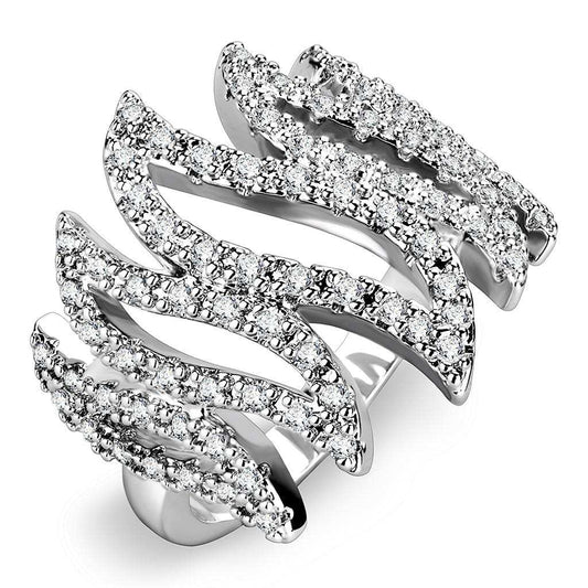 3W1467 - Rhodium Brass Ring with AAA Grade CZ in Clear - Alamode - Flyclothing LLC