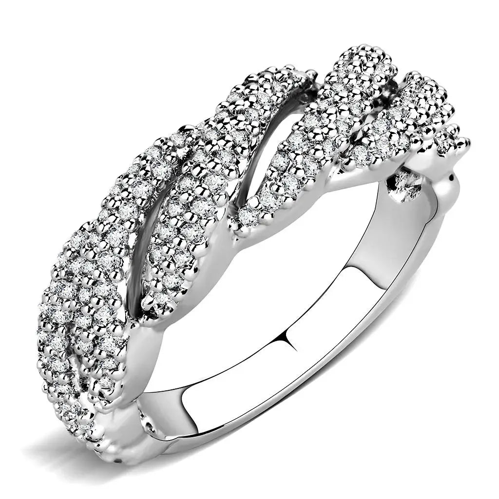 3W1468 - Rhodium Brass Ring with AAA Grade CZ in Clear - Alamode - Flyclothing LLC