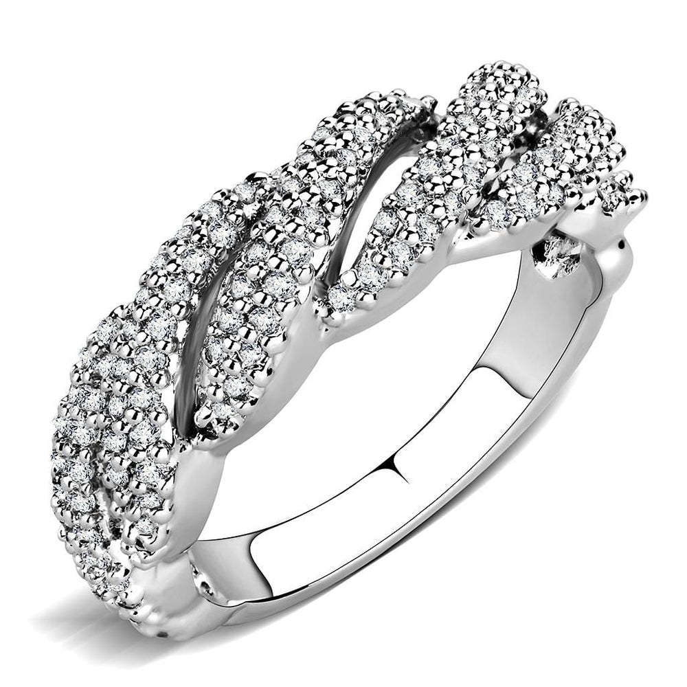 3W1468 - Rhodium Brass Ring with AAA Grade CZ  in Clear - Alamode