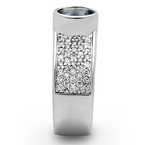3W146 - Rhodium Brass Ring with Synthetic Synthetic Glass in Light Sapphire - Alamode - Flyclothing LLC