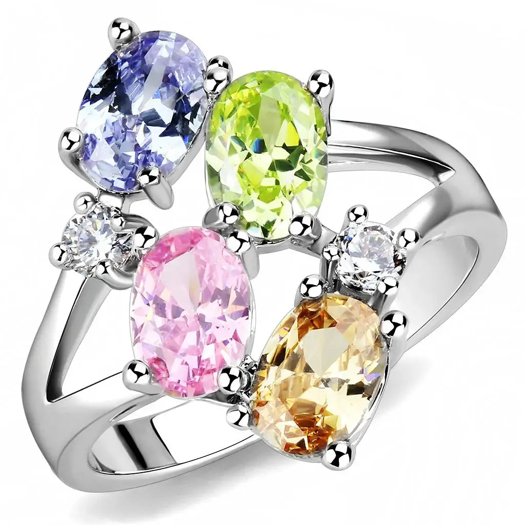 Jean Cocktail Ring - Rhodium Brass, AAA CZ , Multi Color - 3W1474 - Alamode - Flyclothing LLC