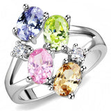 Jean Cocktail Ring - Rhodium Brass, AAA CZ , Multi Color - 3W1474 - Alamode