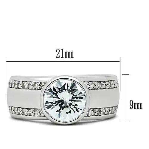3W147 - Rhodium Brass Ring with AAA Grade CZ in Clear - Alamode - Flyclothing LLC