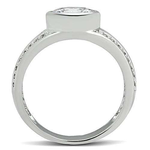 3W147 - Rhodium Brass Ring with AAA Grade CZ in Clear - Alamode - Flyclothing LLC