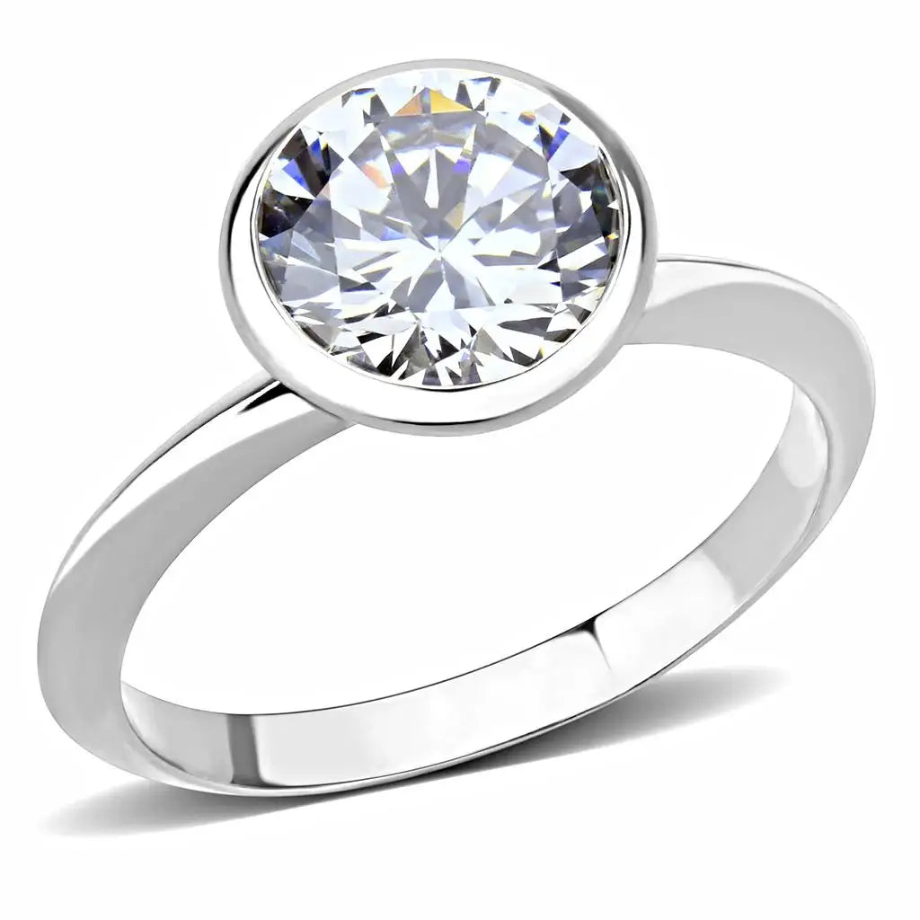 3W1487 - Rhodium Brass Ring with AAA Grade CZ in Clear - Alamode - Flyclothing LLC
