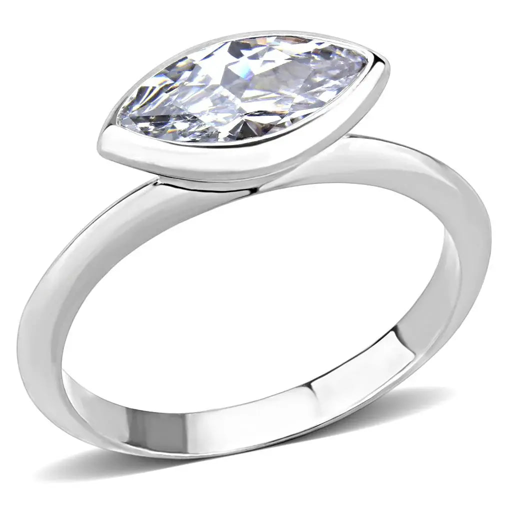 3W1489 - Rhodium Brass Ring with AAA Grade CZ in Clear - Alamode - Flyclothing LLC