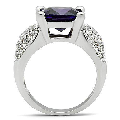 3W148 - Rhodium Brass Ring with AAA Grade CZ in Amethyst - Alamode - Flyclothing LLC