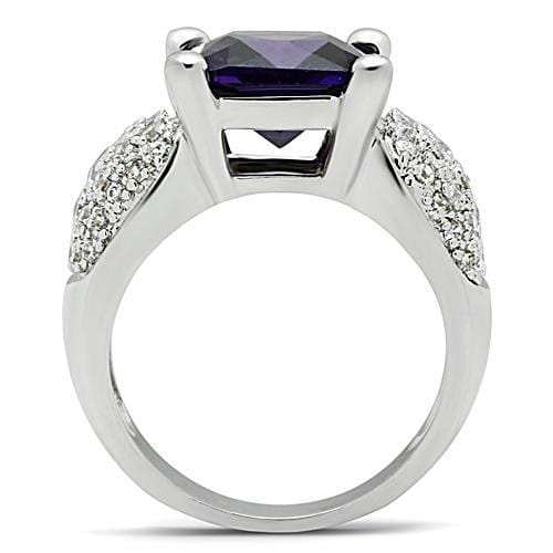 3W148 - Rhodium Brass Ring with AAA Grade CZ in Amethyst - Alamode - Flyclothing LLC