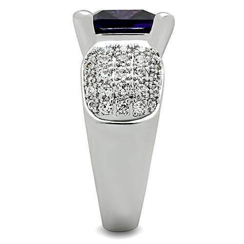 3W148 - Rhodium Brass Ring with AAA Grade CZ in Amethyst - Alamode - Flyclothing LLC