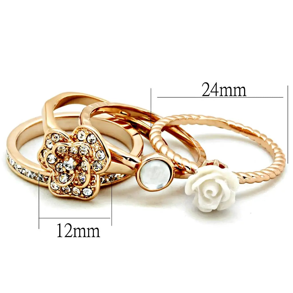 3W1490 - Rose Gold Brass Ring with Synthetic Synthetic Stone in White - Alamode - Flyclothing LLC