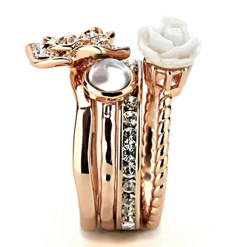 3W1490 - Rose Gold Brass Ring with Synthetic Synthetic Stone in White - Alamode - Flyclothing LLC