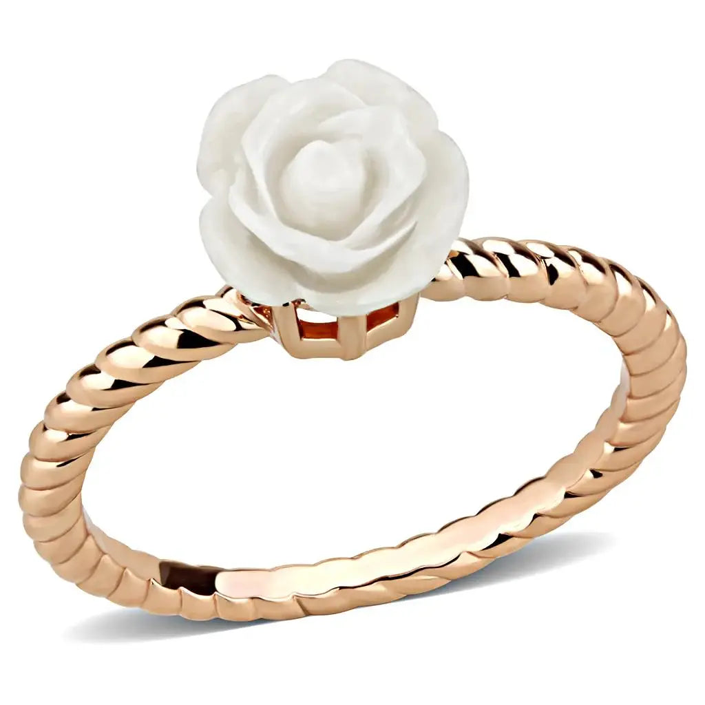 3W1492 - Rose Gold Brass Ring with Synthetic Synthetic Stone in White - Alamode - Flyclothing LLC