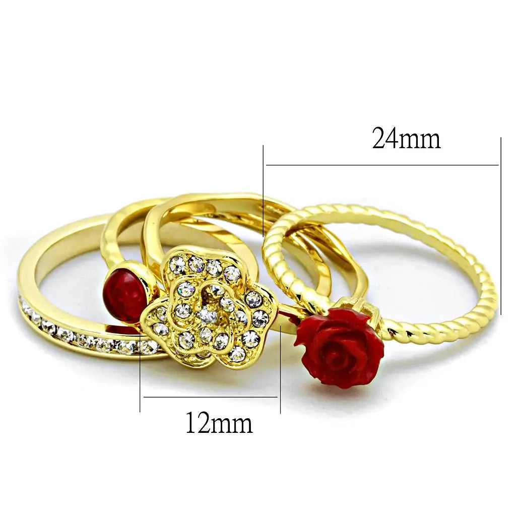 3W1495 - Gold Brass Ring with Synthetic Synthetic Stone in Siam - Alamode - Flyclothing LLC