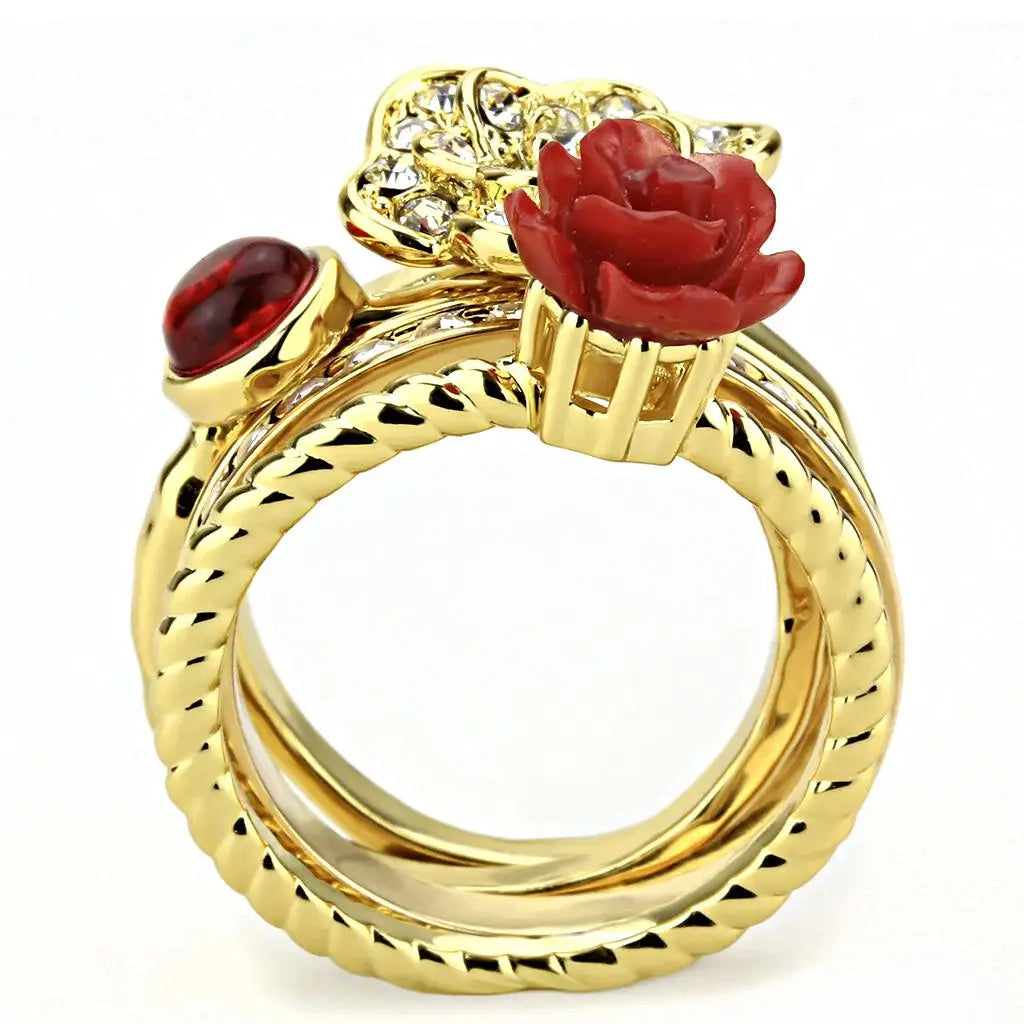 3W1495 - Gold Brass Ring with Synthetic Synthetic Stone in Siam - Alamode - Flyclothing LLC
