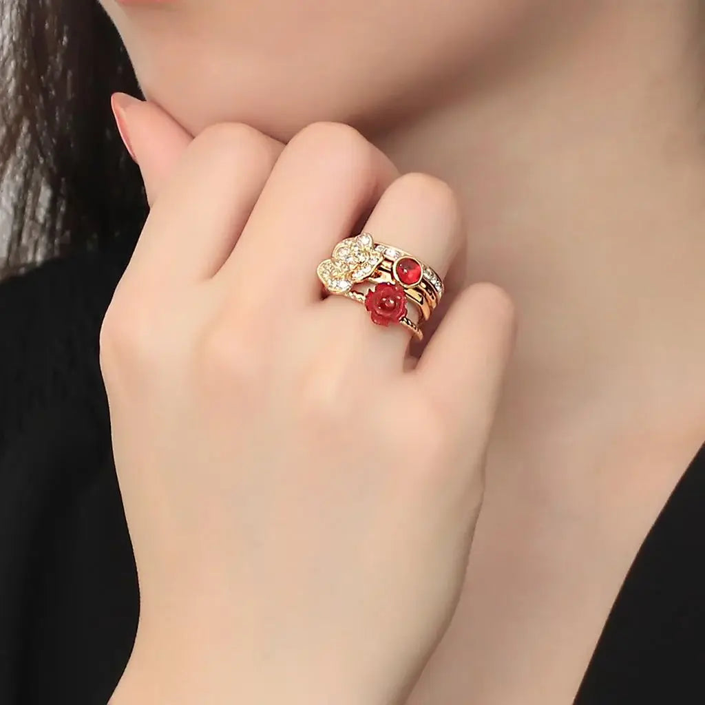 3W1495 - Gold Brass Ring with Synthetic Synthetic Stone in Siam - Alamode - Flyclothing LLC