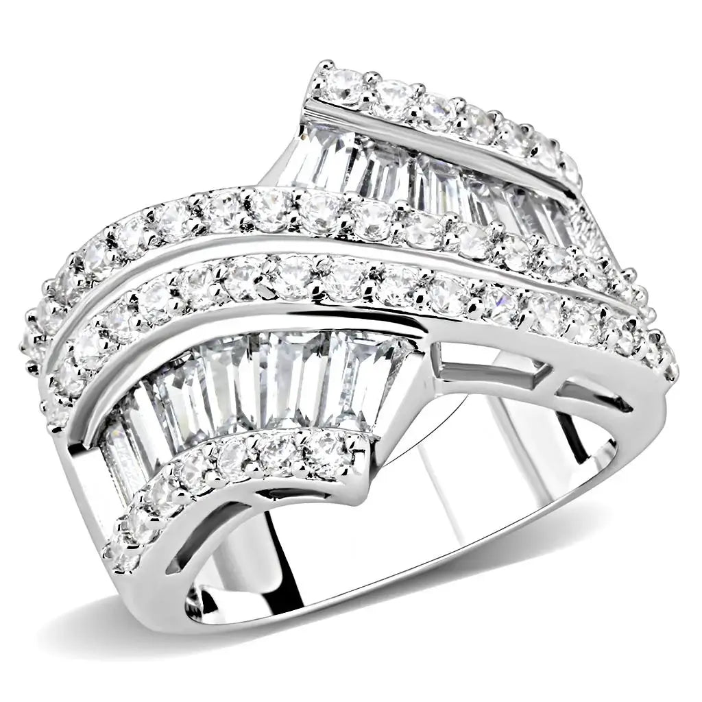3W1501 - Rhodium Brass Ring with AAA Grade CZ in Clear - Alamode - Flyclothing LLC