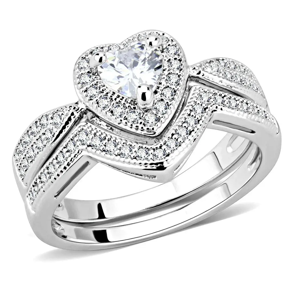 3W1508 - Rhodium Brass Ring with AAA Grade CZ in Clear - Alamode - Flyclothing LLC