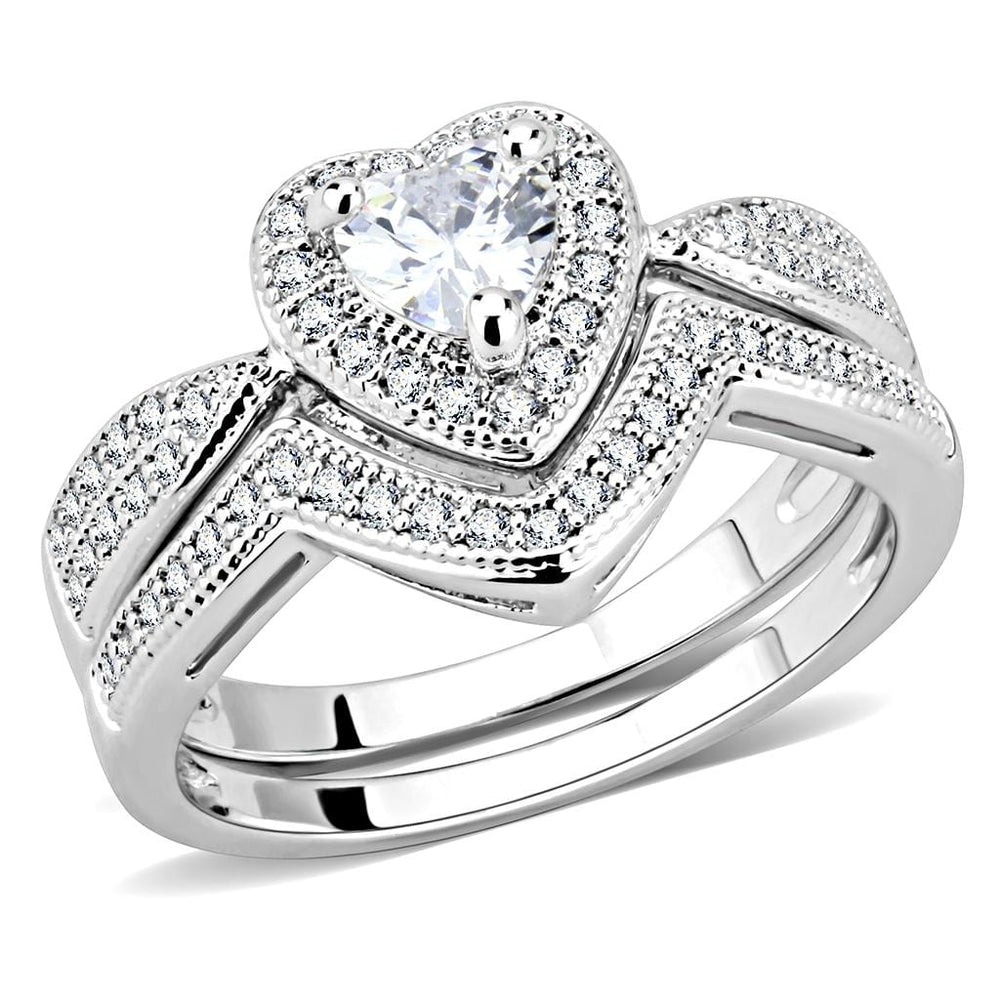 3W1508 - Rhodium Brass Ring with AAA Grade CZ  in Clear - Alamode