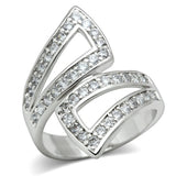 3W150 - Rhodium Brass Ring with AAA Grade CZ  in Clear - Alamode
