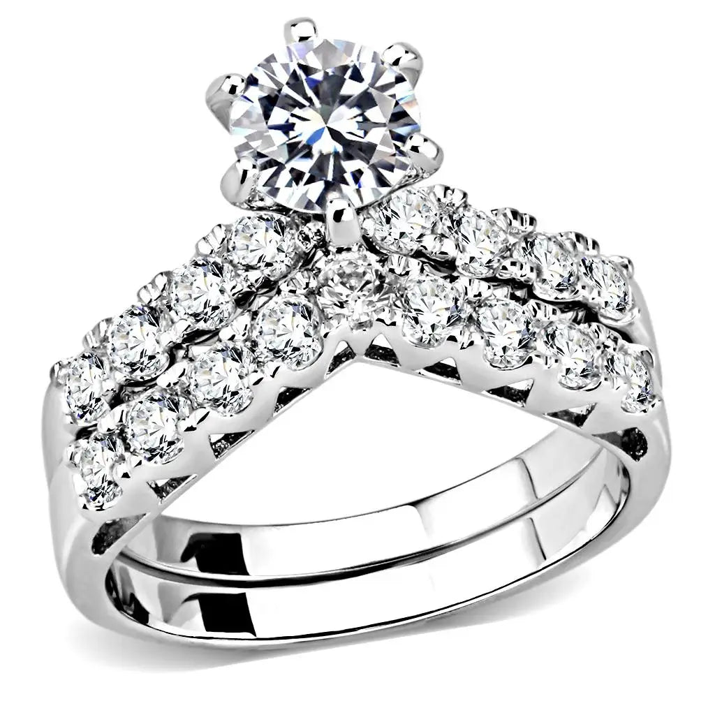 3W1513 - Rhodium Brass Ring with AAA Grade CZ in Clear - Alamode - Flyclothing LLC