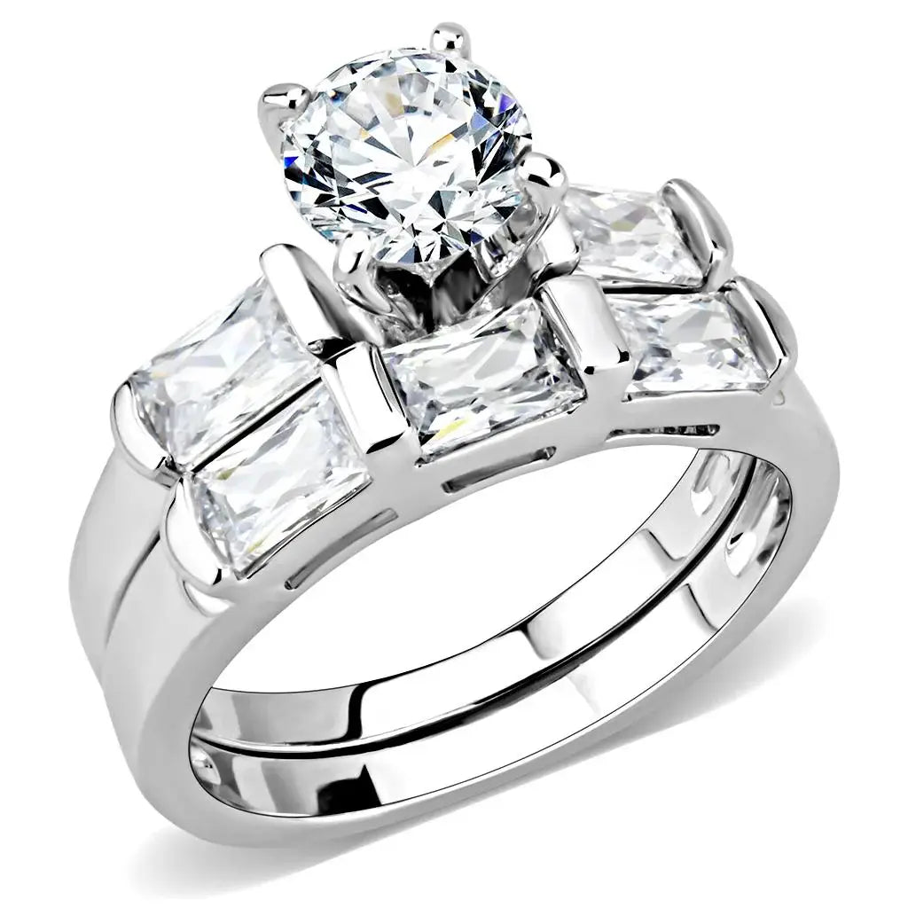 3W1515 - Rhodium Brass Ring with AAA Grade CZ in Clear - Alamode - Flyclothing LLC