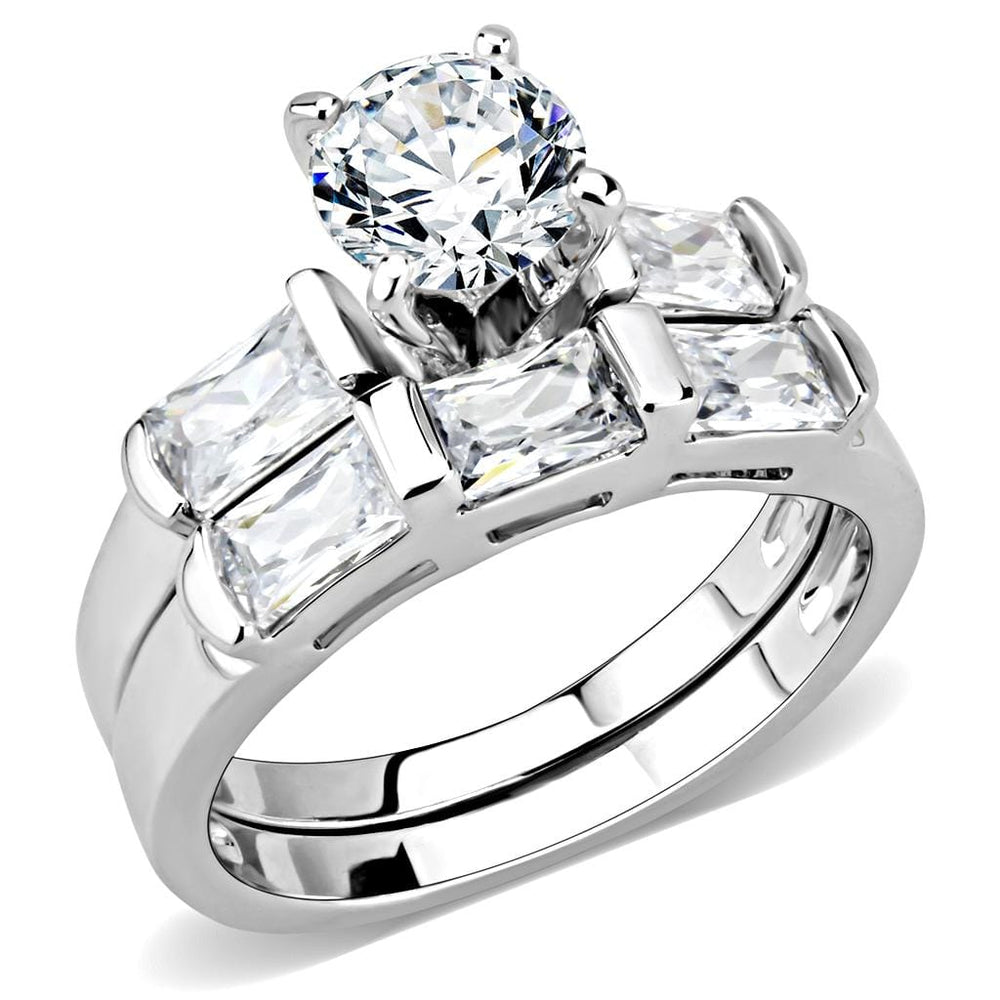 3W1515 - Rhodium Brass Ring with AAA Grade CZ  in Clear - Alamode